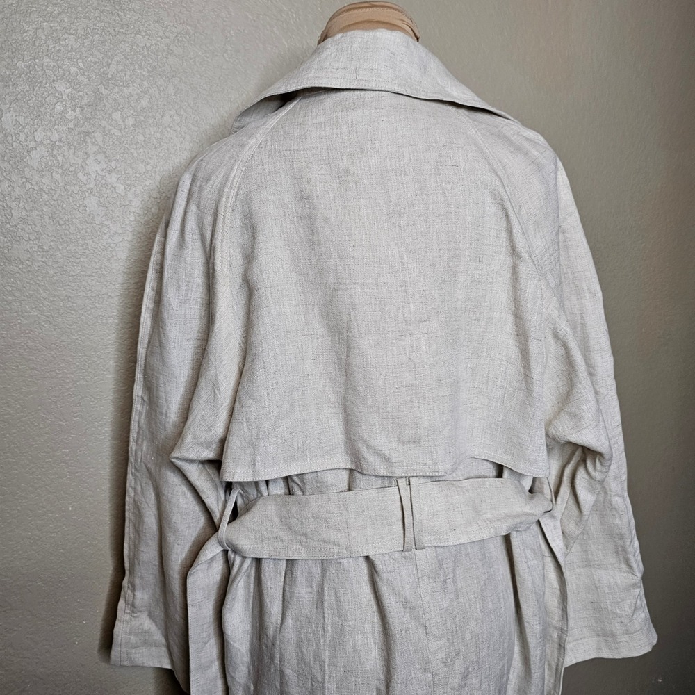 NWT Mango 100% Linen Trench Coat Oatmeal Beige Longline Belted Duster XS S M - Picture 8 of 13